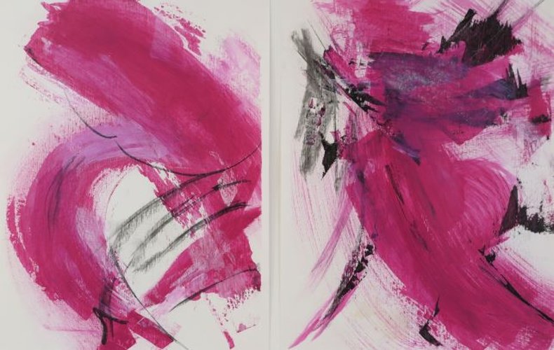 Coloribus: „Freie Geste in Pink“ (Acryl u. Kohle) von Christiane Rentmeister. (Foto: Gemeinde Wachtberg/mm)