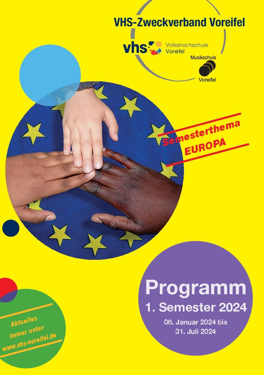 Programmheft der VHS mit drei Händen